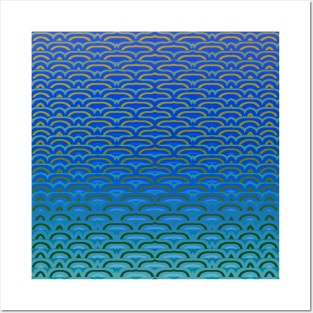 Abstract Geometrical Blue Waves Pattern Posters and Art